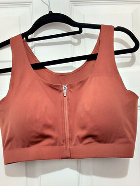 Zyia Active Front Zipper Access Sports Bra Brown